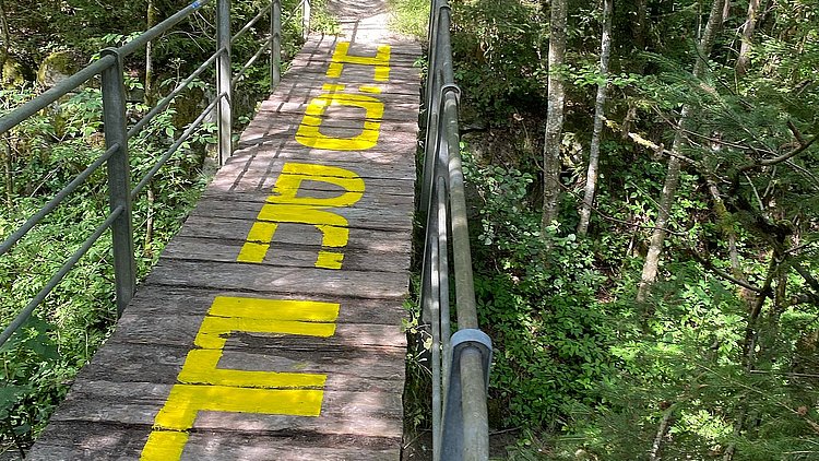 Über die Brücke am Kunstwanderweg Kleinzell.