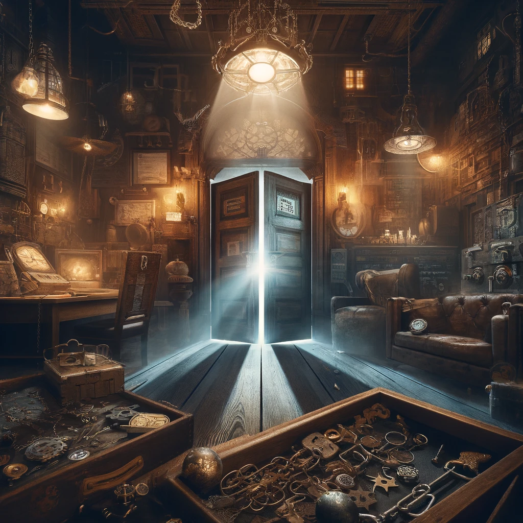 Blick auf einen geheimnisvollen Escape Room.